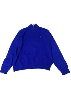 e433★新品Ralph Lauren 青 ジップアップ ニット L