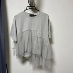 Bou Jeloud チュール切替 Tシャツ　アシンメトリー　グレーのサムネイル