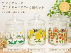 アデリアレトロ ガラスキャニスター 3個セット 花柄 蓋付き 保存瓶 昭和レトロのサムネイル