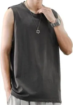 新品 メンズ トップス ノースリーブ ゆったり オーバーサイズ 綿 グレー M