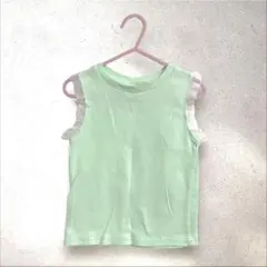 韓国子供服SOYBEANレース袖タンクトップ グリーン 100相当