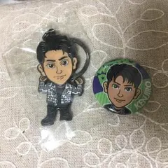 山下健二郎 首振りキーホルダーと缶バッチ