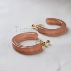 フープイヤリング べっ甲 べっこう風 リング ベージュ イヤーアクセ フープ