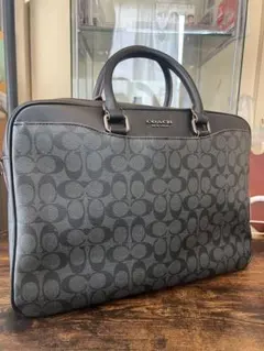 COACH ビジネスバッグ 2WAY シグネチャー ブラックレザーA4可