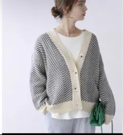 レイカズンヘリンボーン柄ニットカーディガン
