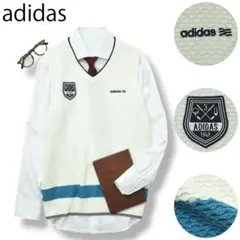 【美品】 アディダス ゴルフ Vネック ウール ニット ベスト L ホワイト