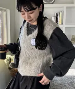 【Kastane】カスタネ　2WAY/リバーシブル シャギーニットショートベスト