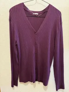 GU リブ編みパープルカーディガン L