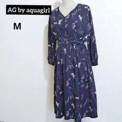 AG by aquagirl 花柄 長袖 Vネック ロングワンピース M