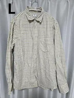 ユニクロ　メンズ　青・茶チェック柄　ネルシャツ　Lサイズ長袖シャツ　UNIQLO