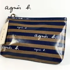 【新品】agnis b. ストライプポーチ ネイビー/ブラウン
