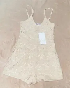 ベージュ レース キャミワンピース S可愛い♡若見え♡脚長効果♡