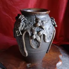 蟹細工　花瓶　高浮彫　蟹　花 ア－ルヌ－ボ－　アンティーク 蟹細工 花瓶 高浮彫 蟹 花 ア－ルヌ－ボ－ アンティーク - メルカリ