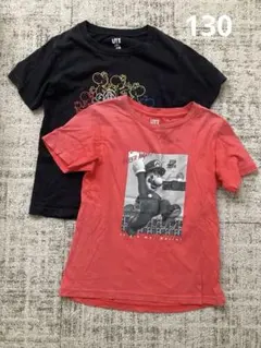 130 スーパーマリオ Tシャツ 2点セット 黒 赤 ユニクロ キッズ
