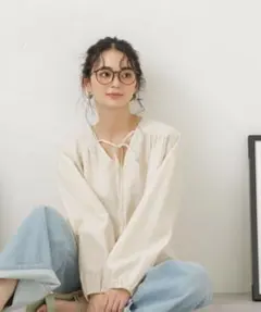 ナノユニバース　コットンリネン　リボンカットソー