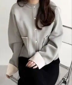 GeeRA ゴールドボタン配色カラーニットカーディガン