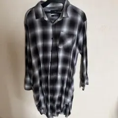 HARE チェックシャツ 七分袖 グレー ブラック M