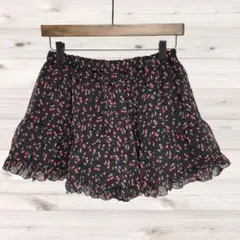 A1882 Vintage ミニ フレアスカート(L) 黒 総柄 裏地ありのサムネイル