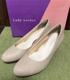 アシックス　レディーワーカー ベージュ シンプル パンプス ヒール5.5