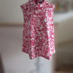 PART2 ノースリーブチュニック 赤と白の葉柄