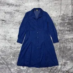 ワンピース 長袖 ボタン付き シャツ 青 ブルー レディース 春秋 13号