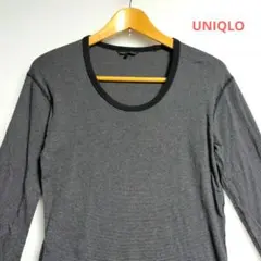 【UNIQLO・ユニクロ】ロンT　Tシャツ 七分袖 グレー ストライプ
