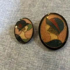 昭和レトロ多色女性横顔デザインブローチセット