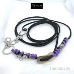スマホストラップ　ロング　パラコード　ハンドメイド　黒　紫