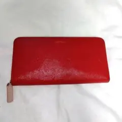 (美品)ポールスミス長財布ラウンドファスナーレッドスミシーハート柄