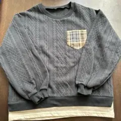 ダークグレー チェック柄ポケット トレーナー