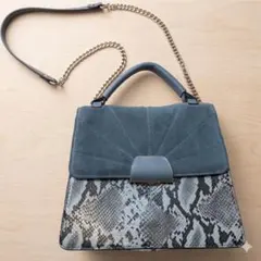 2wayパイソン柄ショルダーバッグハンドバッグスエード調チェーンストラップブルー