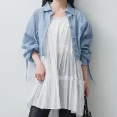 新品 今季 エイミーロウ チュールデニムドッキングシャツ オフホワイト 
