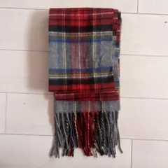 ウール製 赤グレーチェック マフラー 春用