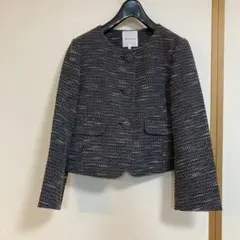 ノーカラー　ツィード　ジャケット　Bon mercerie 黒