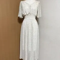 ［archives］花柄ロングワンピース　半袖　パステルイエロー　美品