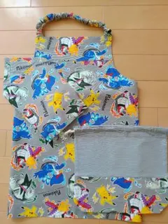 120前後エプロン3点セット モンスター柄グレー