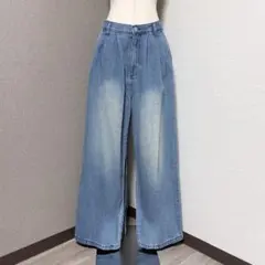 アプレジュールミニョン ワイド タック デニム パンツ オーバーダイ ブルー Mのサムネイル
