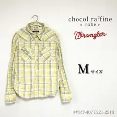 【ショコラフィネローブ×Wrangler】長袖チェックシャツ 黄色 3020