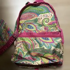 レスポートサック リュック ピンク主体のカラフルなデザイン青も緑も