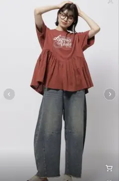 ニコアンド フレアヘムプリントTシャツ 半袖 赤 F niko and...のサムネイル