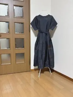 着物リメイク 9マルキ大島紬ロングフレアワンピース（後ろV