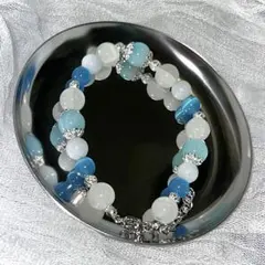 アクアマリン×ブルーキャッツアイの安らぎと水の力ブレスレット (海のささやき)