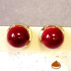ピアス　パール　レディース　ゴールド　赤玉　大人可愛い　真珠　普段使い　大ぶり