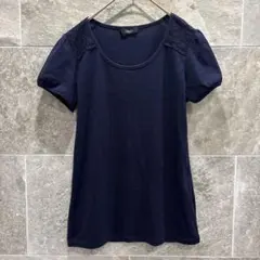 IMAGE イマージュ 肩レース 半袖カットソー Tシャツ 紺色 LL 1219のサムネイル