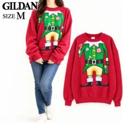 GILDAN ギルダン スウェット M エルフ クリスマス 裏起毛 赤