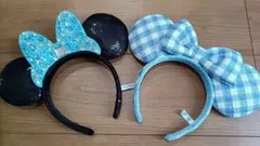 ミニーマウス耳付きカチューシャ2点セット