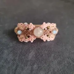 ローズクォーツ×シンセティックオパールのキラキラヘアゴムブレスレット