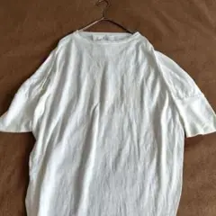 【トロエ】ホワイト オーバーサイズ 半袖Tシャツ　リネン混　裾リブ編み