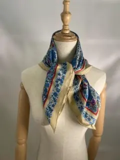 希少 クリスチャンディオール スカーフ 花柄 蝶 ブルー ヴィンテージ Dior