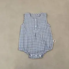 ギンガムチェックノースリーブロンパース ブルー